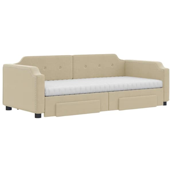 daybed med udtræk og skuffer 90x200 cm stof cremefarvet