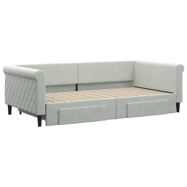 daybed med udtræk og skuffer 100x200 cm velour lysegrå