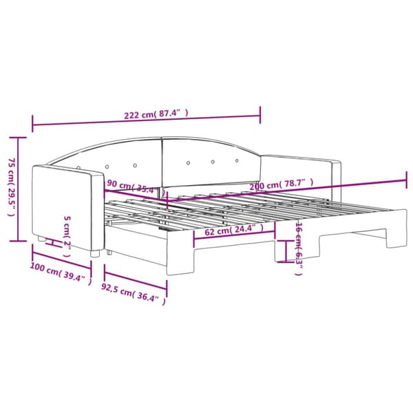 daybed med udtræk 90x200 cm velour mørkegrøn