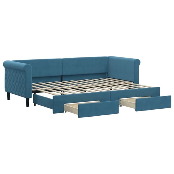 daybed med udtræk og skuffer 80x200 cm stof blå