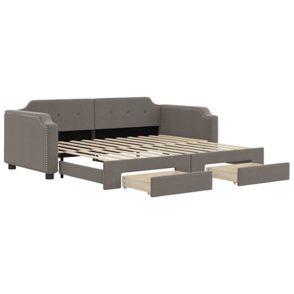 Dagbädd utdragbar med lådor taupe 100x200 cm tyg