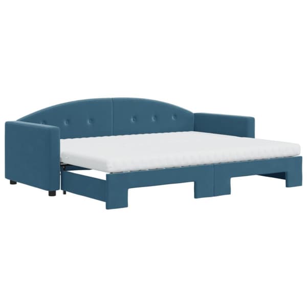 daybed med udtræk og madras 80x200 cm velour blå