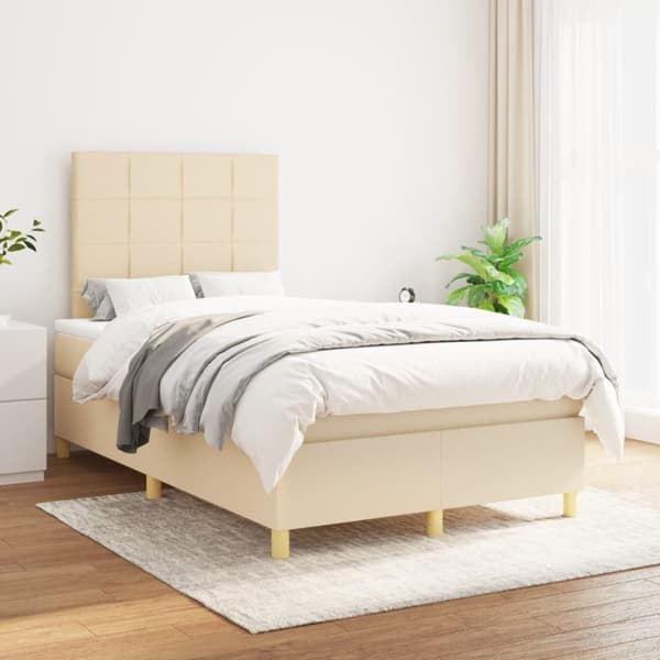 kontinentalseng med madras 120x190 cm stof cremefarvet