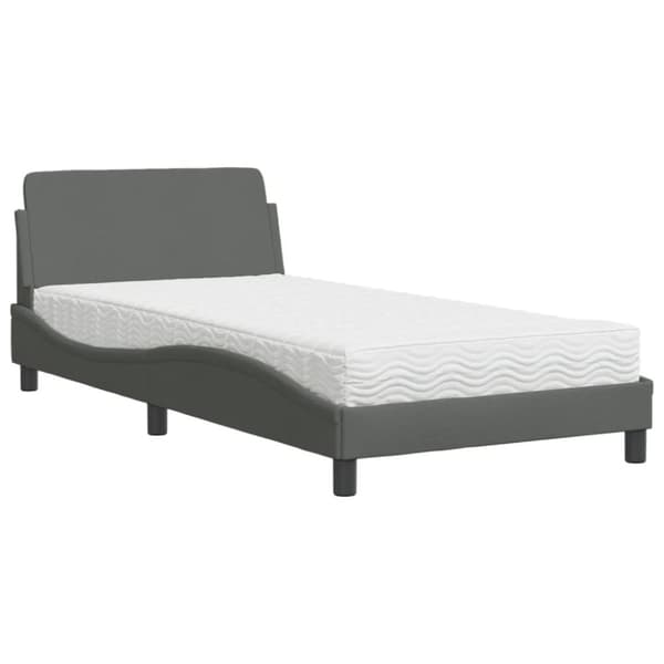 Säng med madrass mörkgrå 100x200 cm tyg