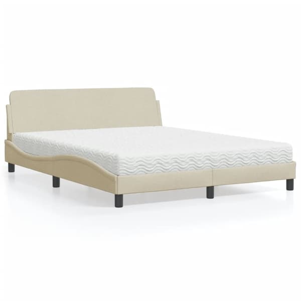 Seng med madras 160x200 cm stof cremefarvet