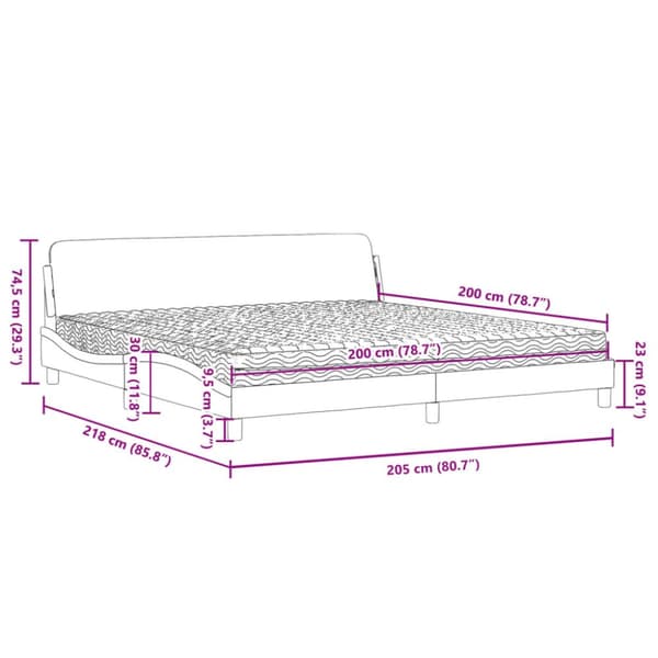 Säng med madrass vit och svart 200x200 cm konstläder