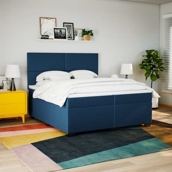 kontinentalseng med madras 200x200 cm stof blå