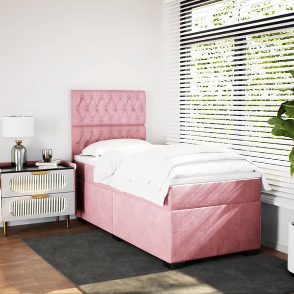 Ramsäng med madrass rosa 90x190 cm sammet