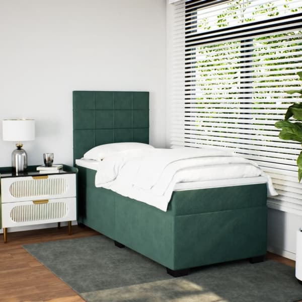 kontinentalseng med madras 80x200 cm fløjl mørkegrøn
