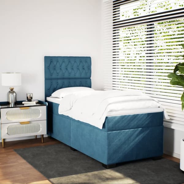 kontinentalseng med madras 90x200 cm fløjl blå