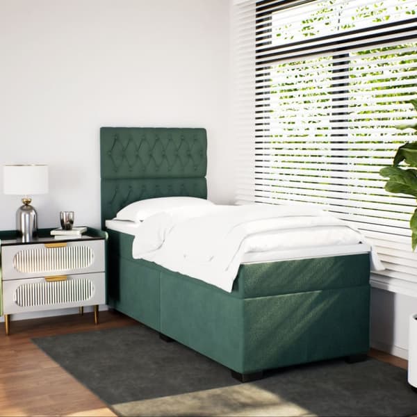 kontinentalseng med madras 80x200 cm fløjl mørkegrøn