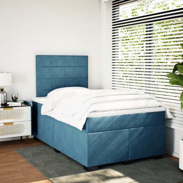kontinentalseng med madras 120x190 cm velour blå