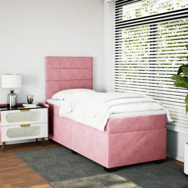 kontinentalseng med madras 80x200 cm fløjl lyserød