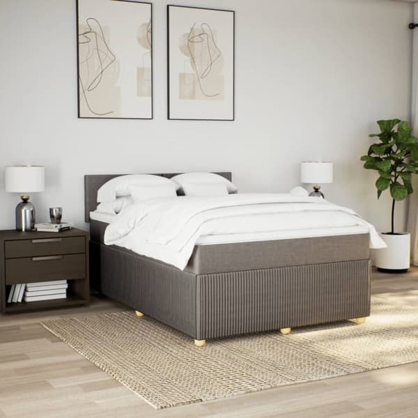 Mannermainen sänky patjalla, taupe, kangas, 140x200 cm