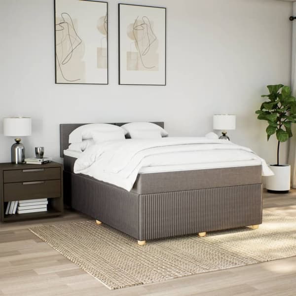 Mannermainen sänky patjalla, taupe, kangas, 160x200 cm