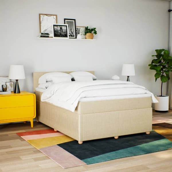 kontinentalseng med madras 160x200 cm stof cremefarvet