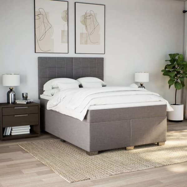 Ramsäng med madrass taupe 140x190 cm tyg