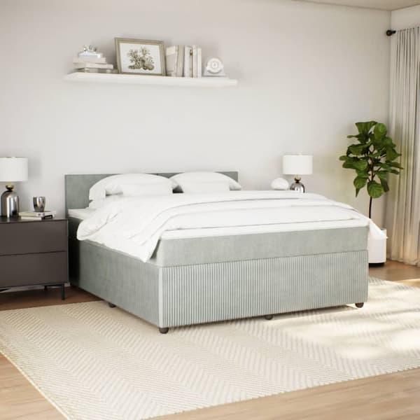 Ramsäng med madrass ljusgrå 180x200 cm sammet