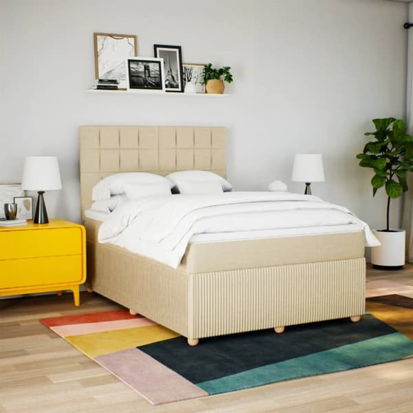 kontinentalseng med madras 140x190 cm stof cremefarvet