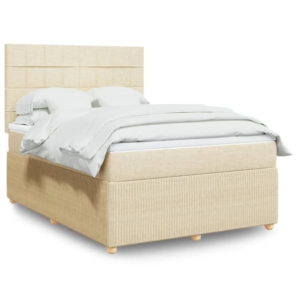kontinentalseng med madras 140x190 cm stof cremefarvet