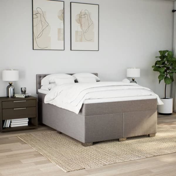 Mannermainen sänky patjalla, taupe, kangas, 140x200 cm