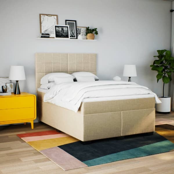 kontinentalseng med madras 140x200 cm stof cremefarvet