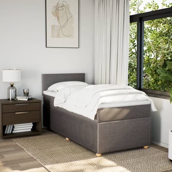 Ramsäng med madrass taupe 100x200 cm tyg