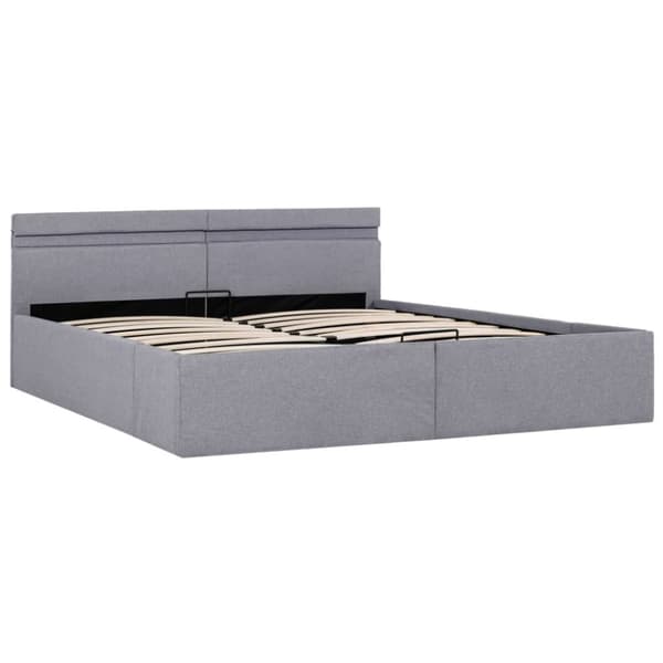 hydraulisk opbevaringsseng med LED 160x200 cm stof lysegrå