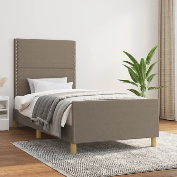 sengeramme med sengegavl 90x190 cm stof gråbrun