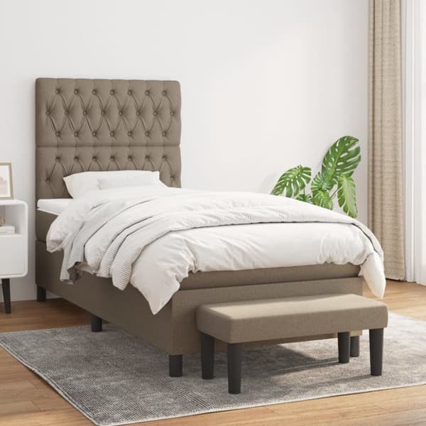 Mannermainen sänky patjalla, taupe, kangas, 90x200 cm