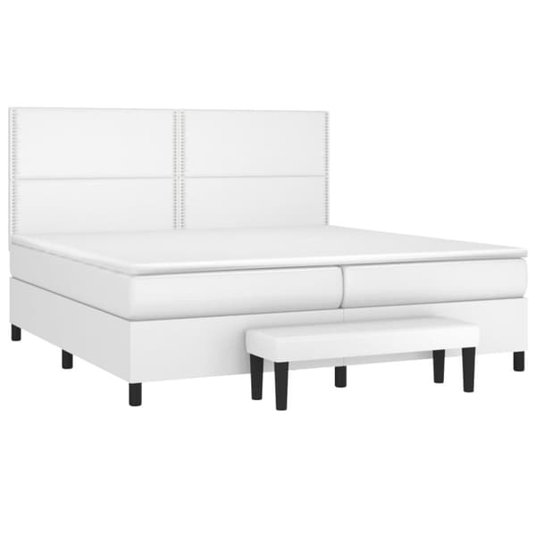 Ramsäng med madrass vit 200x200 cm konstläder