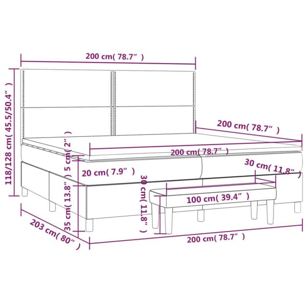 Ramsäng med madrass vit 200x200 cm konstläder