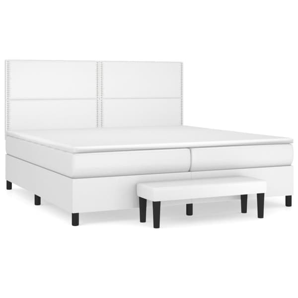 Ramsäng med madrass vit 200x200 cm konstläder