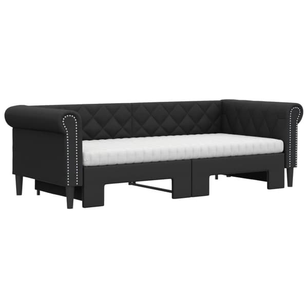 Dagbädd utdragbar med madrasser svart 90x200 cm konstläder