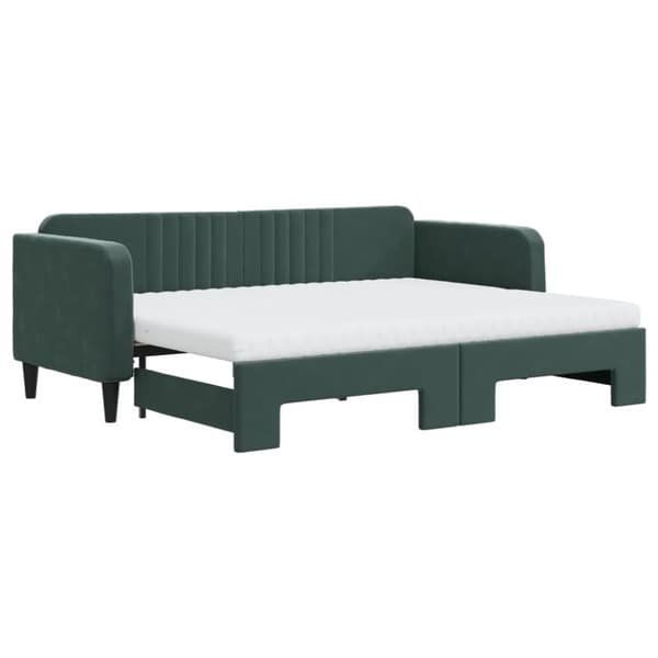 Dagbädd utdragbar med madrasser mörkgrön 80x200 cm sammet
