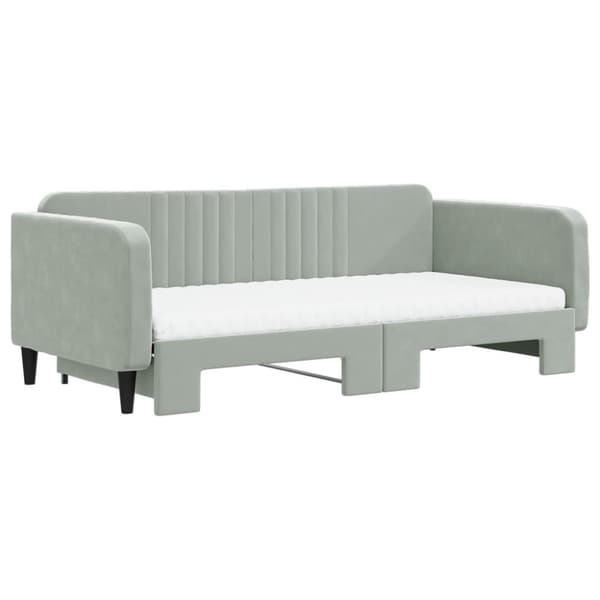 daybed med udtræk og madras 100x200 cm velour lysegrå