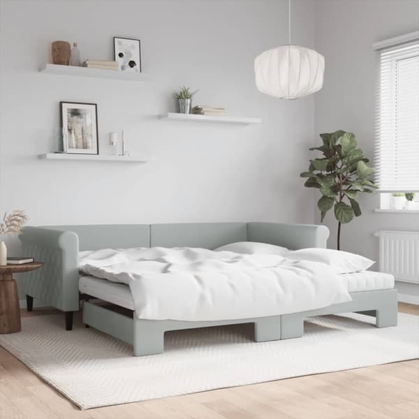 Dagbädd utdragbar och madrasser ljusgrå 100x200 cm sammet
