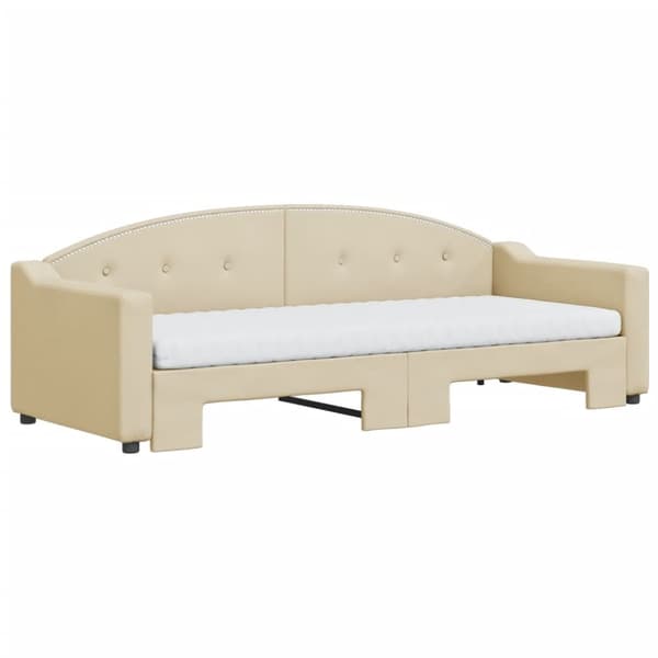 daybed med udtræk og madras 80x200 cm stof cremefarvet