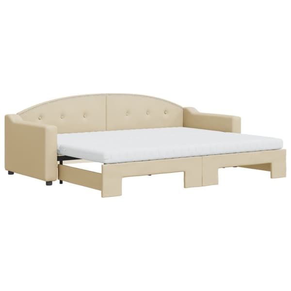 daybed med udtræk og madras 80x200 cm stof cremefarvet