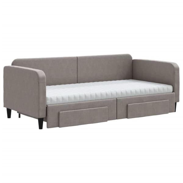 Dagbädd utdragbar med lådor taupe 90x200 cm tyg