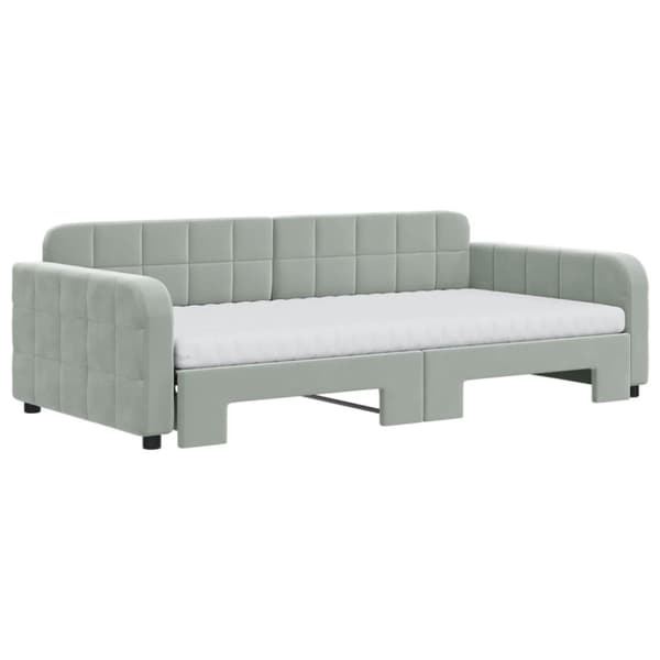 daybed med udtræk og madras 100x200 cm velour lysegrå