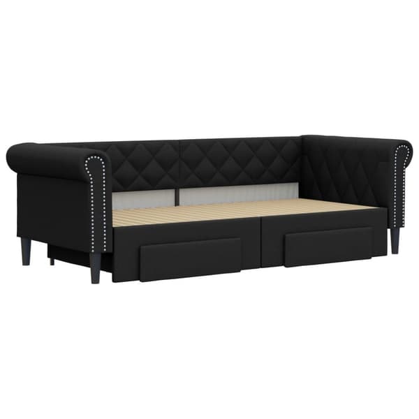 daybed med udtræk og skuffer 90x200 cm kunstlæder sort