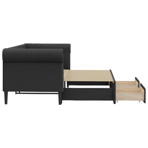 daybed med udtræk og skuffer 90x200 cm kunstlæder sort