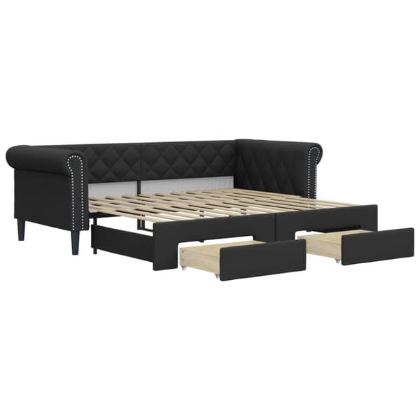 daybed med udtræk og skuffer 90x200 cm kunstlæder sort