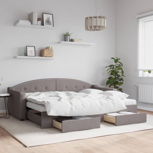 daybed med udtræk og skuffer 80x200 cm stof gråbrun