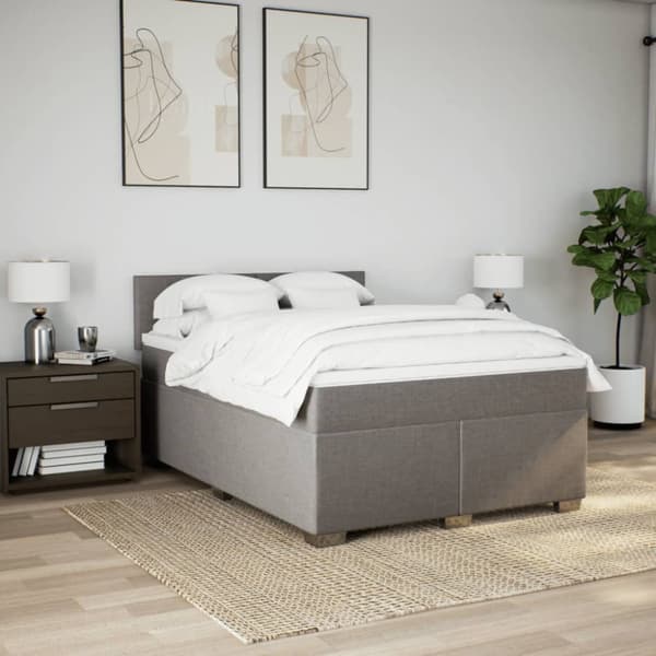 Mannermainen sänky patjalla, taupe, kangas, 160x200 cm