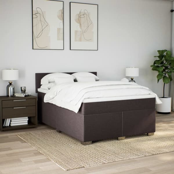 Ramsäng med madrass mörkbrun 140x190 cm tyg