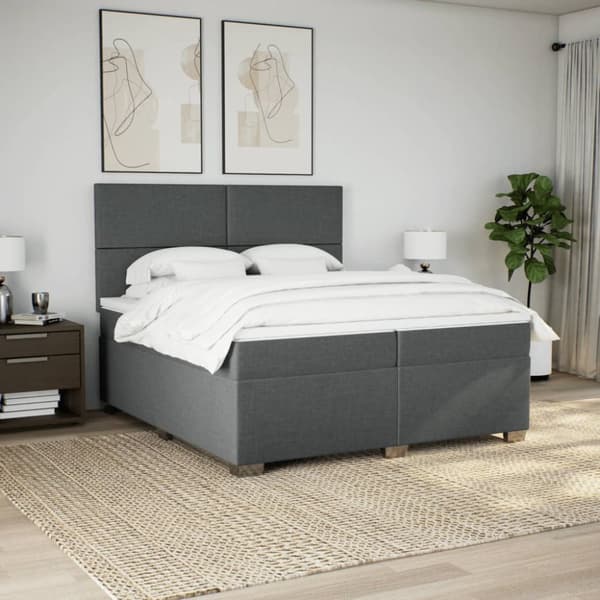 kontinentalseng med madras 200x200 cm stof mørkegrå