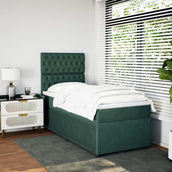 kontinentalseng med madras 90x200 cm fløjl mørkegrøn