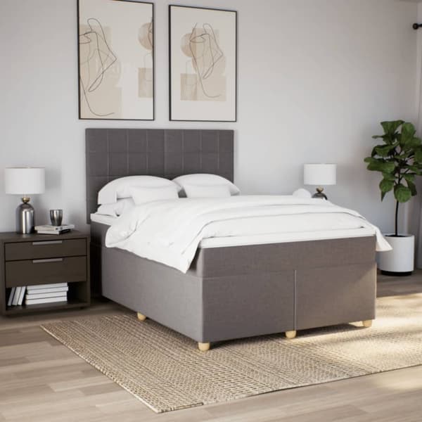 Mannermainen sänky patjalla, taupe, kangas, 140x200 cm